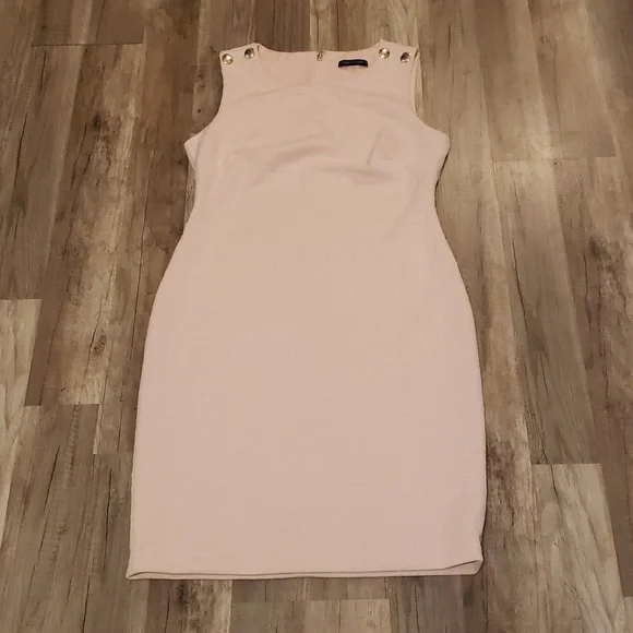 TOMMY HILFIGER CLASSIC SHEATH DRESS BLUSH PINK WITH GOLD BUTTONS SZ 6 - Picture 4 of 15